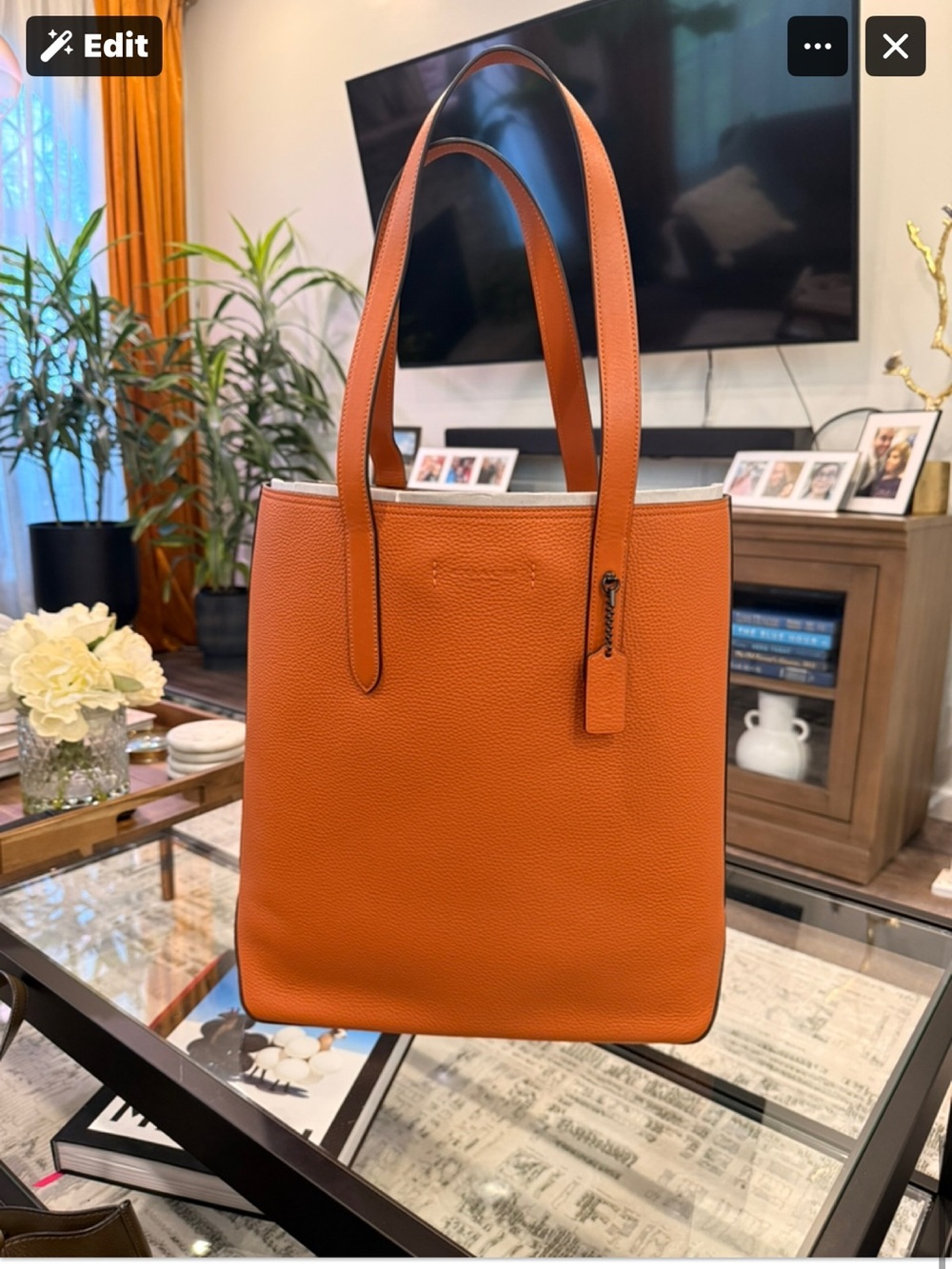 Coach Pebbled Leather Tote in Vibrant Orange